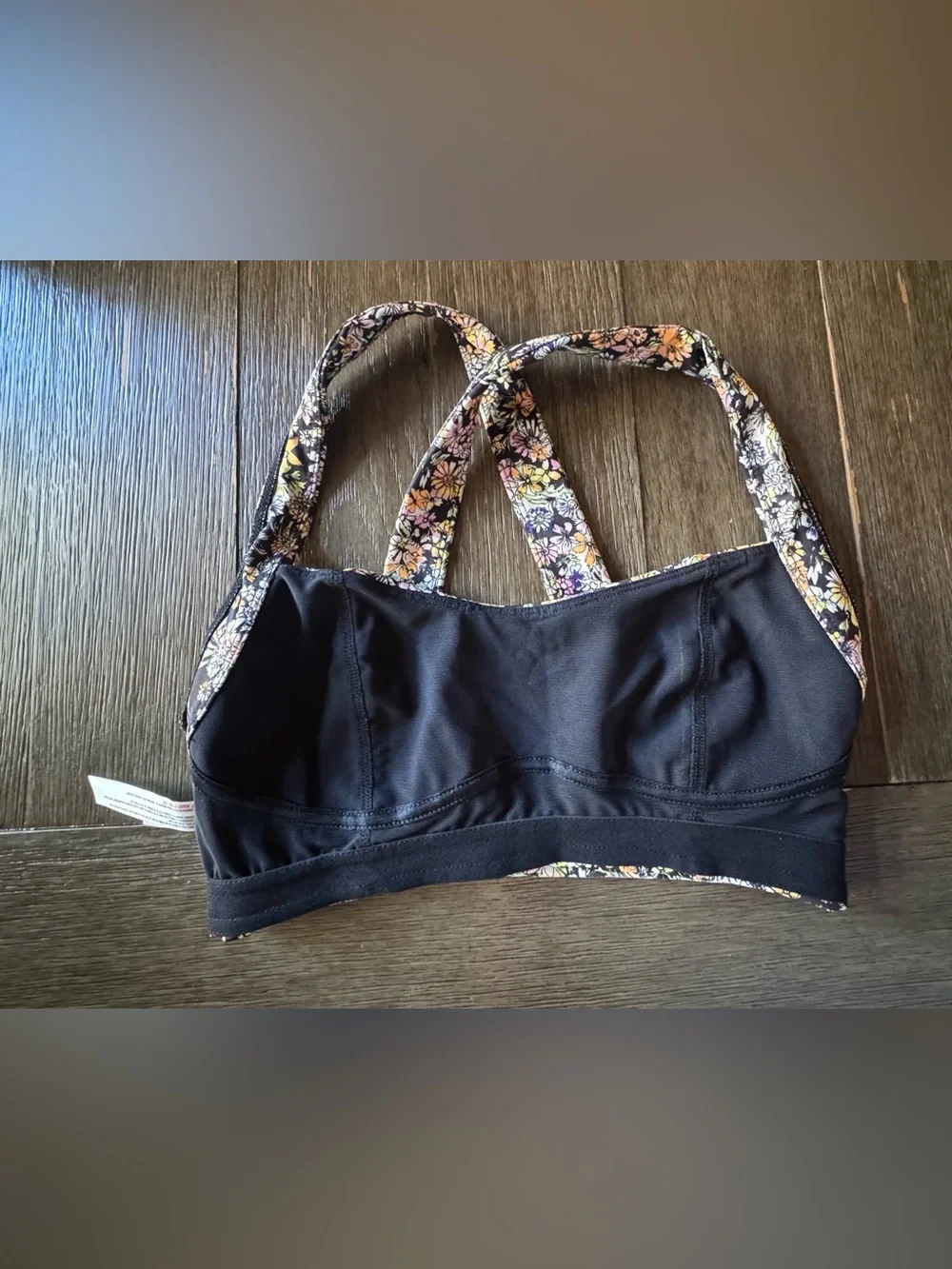 FP Movement by Free People Floral Black Sports Bra with Orange Piping